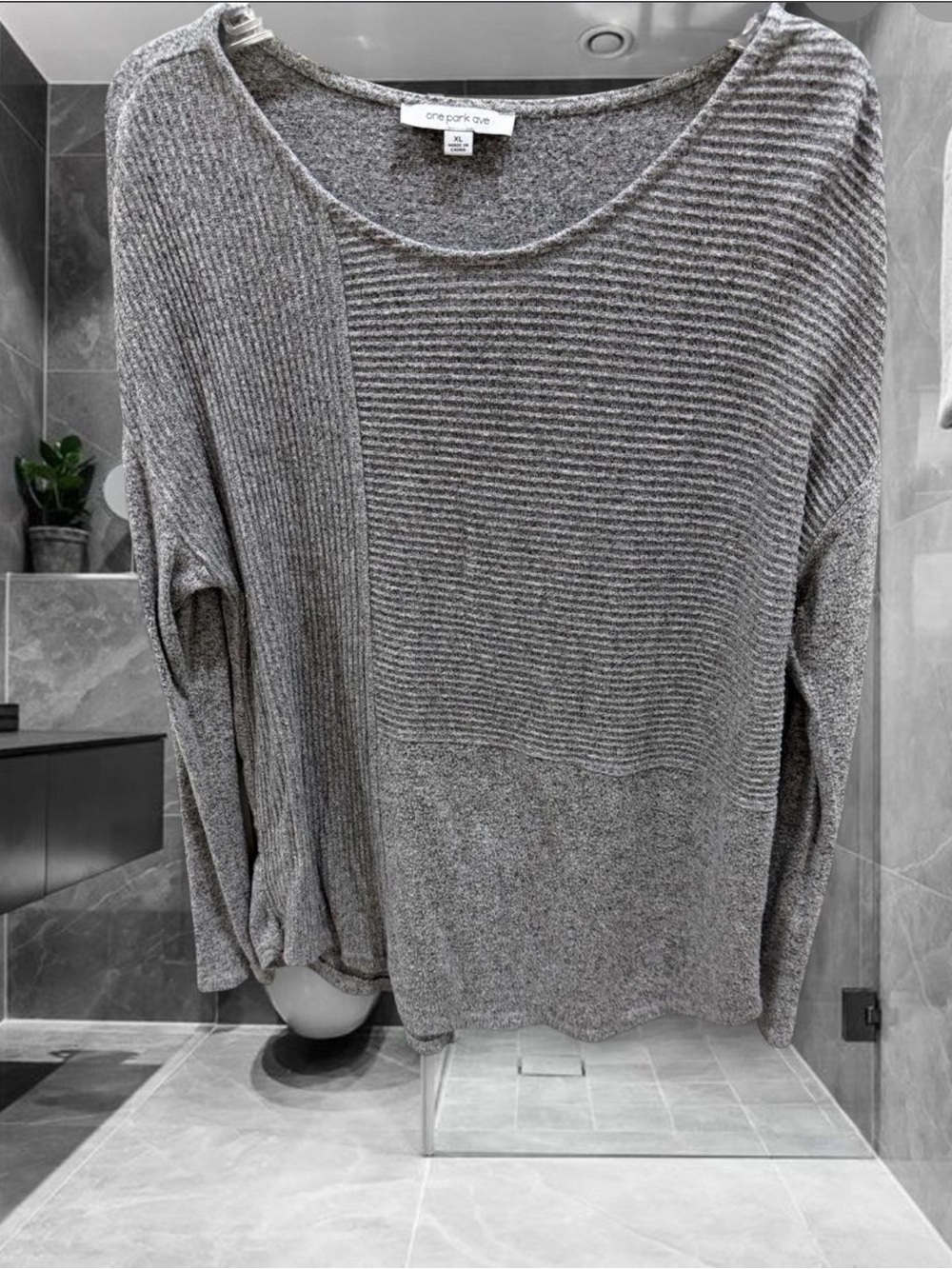 one•park ave Gray Ribbed Knit Women's Sweater Sz XL